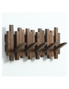 Perchero de Pared GOGREEBELL de Madera Acacia 5 Ganchos