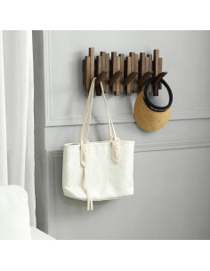 Perchero de Pared GOGREEBELL de Madera Acacia 5 Ganchos 2