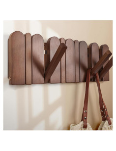 Perchero de Pared KYIAANY de Madera con 6 Ganchos Retráctiles