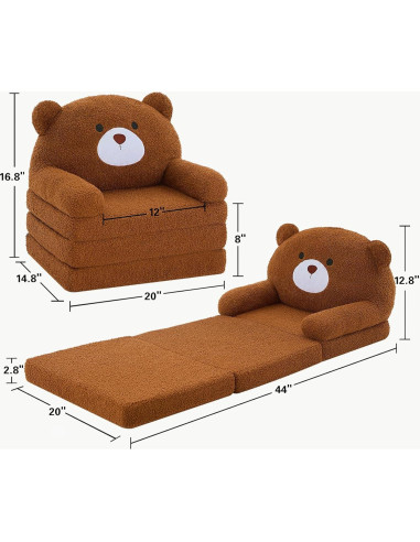 Sofá Infantil Plegable MOONBEEKI Oso Marrón 40.6x50.8 cm