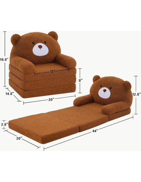 Sofá Infantil Plegable MOONBEEKI Oso Marrón 40.6x50.8 cm