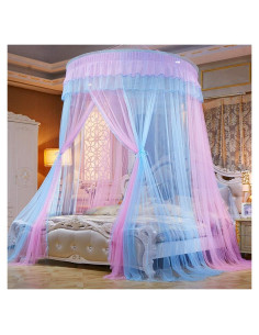Dosel de Cama Mengersi para Niñas Rosa y Azul - Cortina de Encaje