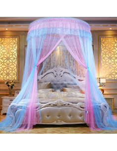 Dosel de Cama Mengersi para Niñas Rosa y Azul - Cortina de Encaje 2