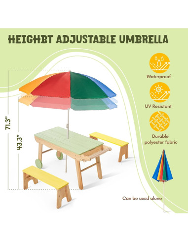 Mesa de Picnic 3 en 1 Giant Bean para Niños con Sombrilla