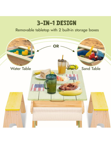 Mesa de Picnic 3 en 1 Giant Bean para Niños con Sombrilla