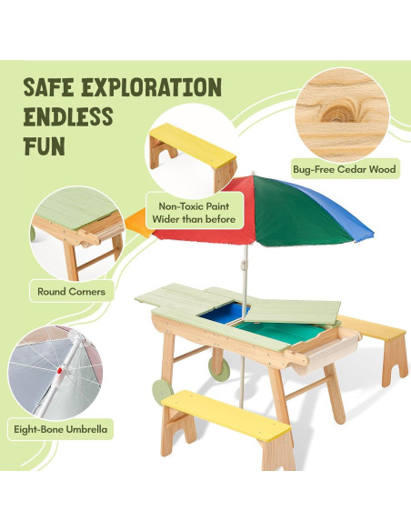 Mesa de Picnic 3 en 1 Giant Bean para Niños con Sombrilla Mesa de Picnic 3 en 1 Giant Bean para Niños con Sombrilla