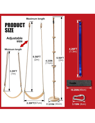Columpio de árbol TZIZHOU con cuerda de escalar 2.01m Caqui