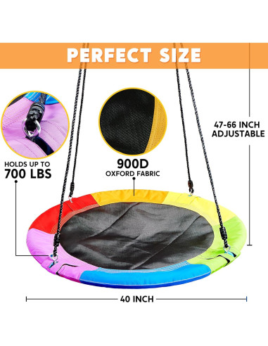 Columpio de Árbol TURFEE 102 cm Arcoíris para Niños