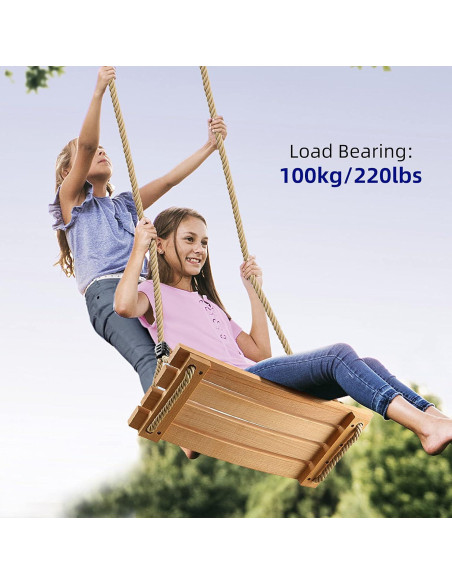Asiento de Columpio de Madera PELLOR 42x20 cm Cuerda Ajustable
