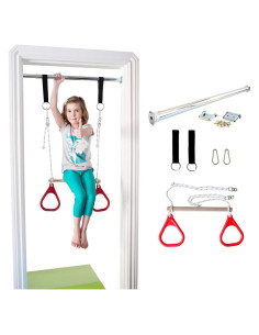 Columpio de Puerta DreamGYM con Barra de Trapecio y Anillos Rojos