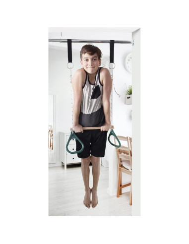 Columpio de Puerta DreamGYM con Barra de Trapecio y Anillos Rojos