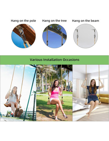 Asiento de Columpio de Madera PELLOR 42x20 cm Cuerda Ajustable