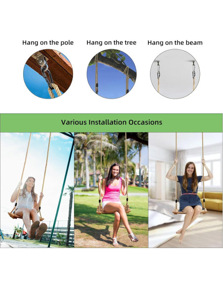 Asiento de Columpio de Madera PELLOR 42x20 cm Cuerda Ajustable