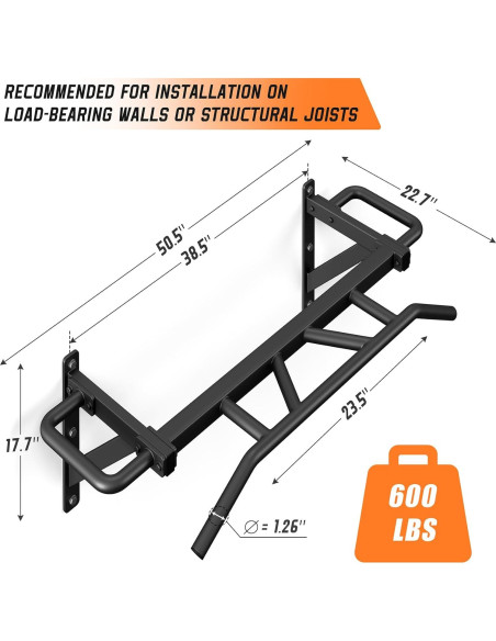 Barra de Dominadas Jusgym Montada en Pared 272 kg 14 Posiciones