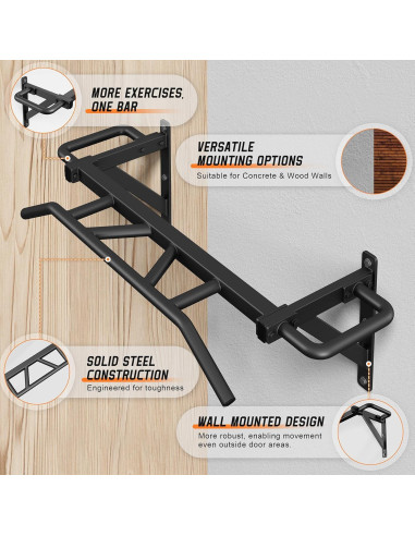 Barra de Dominadas Jusgym Montada en Pared 272 kg 14 Posiciones