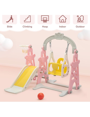 Parque Infantil 3 en 1 Nyeekoy - Tobogán, Columpio y Aro