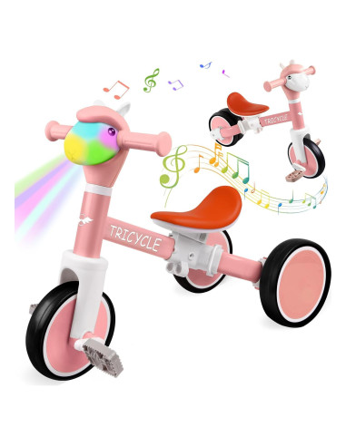Triciclo Rosa para Niños 1-5 Años con Luz y Música