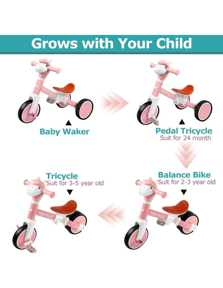 Triciclo Rosa para Niños 1-5 Años con Luz y Música