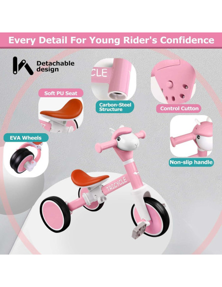 Triciclo Rosa para Niños 1-5 Años con Luz y Música