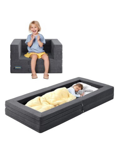 Cama de viaje para niños WeeGuruu 3 en 1 gris, espuma alta densidad