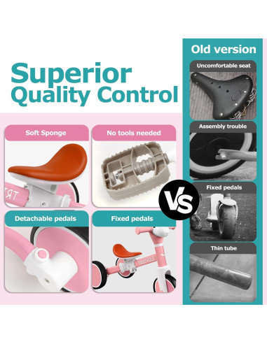 Triciclo Rosa para Niños 1-5 Años con Luz y Música