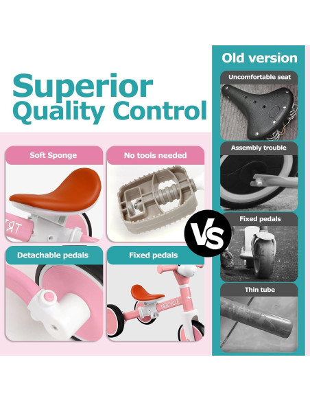 Triciclo Rosa para Niños 1-5 Años con Luz y Música