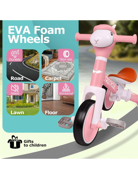 Triciclo Rosa para Niños 1-5 Años con Luz y Música