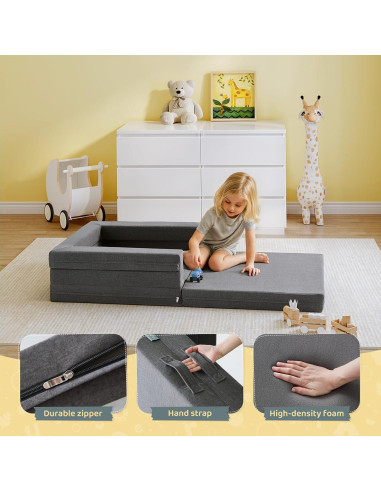Cama de viaje para niños WeeGuruu 3 en 1 gris, espuma alta densidad