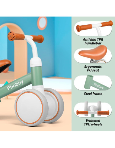 Bicicleta de Equilibrio Phobby para Bebés 12-24 Meses Verde