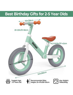 Bicicleta de Equilibrio Welspo 12" para Niños 2-5 Años 2