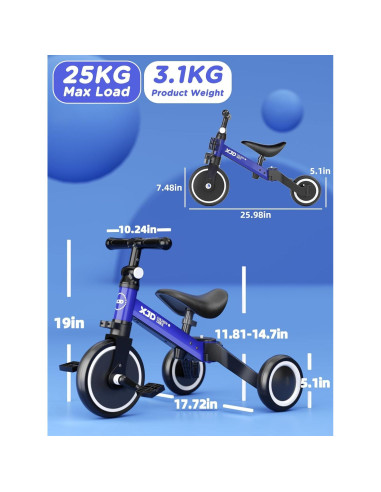 Bicicleta Triciclo 5 en 1 XJD para Niños 1-3 Años Ajustable