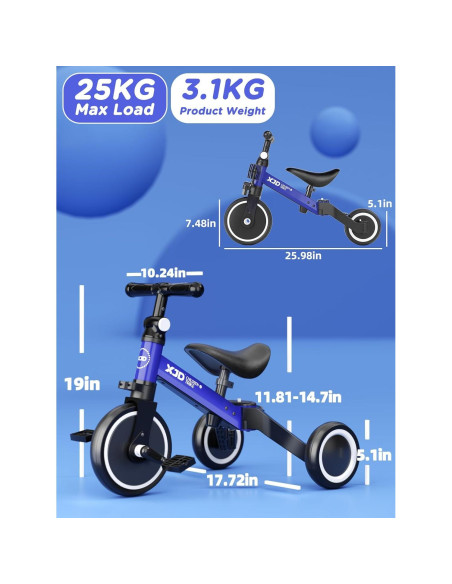 Bicicleta Triciclo 5 en 1 XJD para Niños 1-3 Años Ajustable