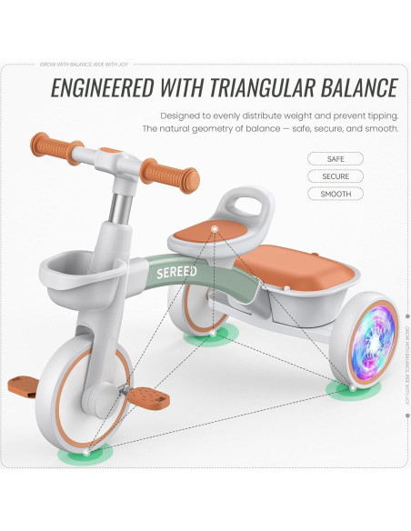 Triciclo SEREED Colorido para Niños 2 a 5 Años Ajustable
