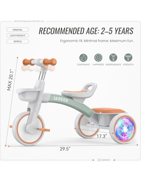 Triciclo SEREED Colorido para Niños 2 a 5 Años Ajustable