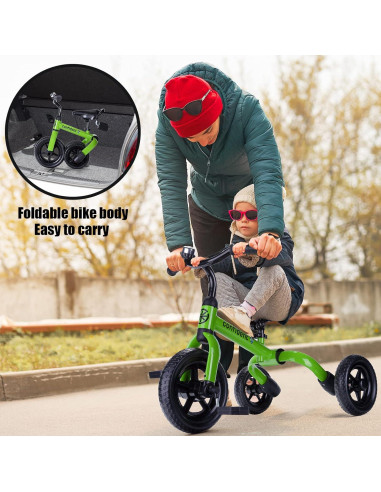 Triciclo 3 en 1 YGJT Verde para Niños 2 a 5 Años Ajustable