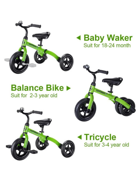 Triciclo 3 en 1 YGJT Verde para Niños 2 a 5 Años Ajustable