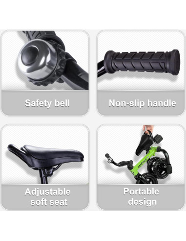 Triciclo 3 en 1 YGJT Verde para Niños 2 a 5 Años Ajustable