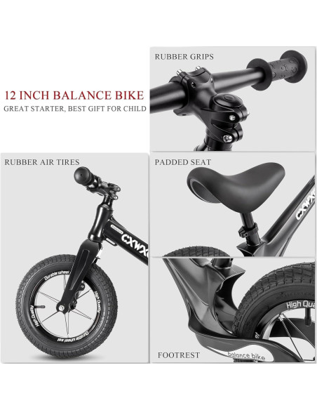 Bicicleta de Equilibrio CXWXC 12" para Niños 2-5 Años