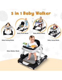 Andador 5 en 1 para Bebé Negro - Altura Ajustable y Musical 2