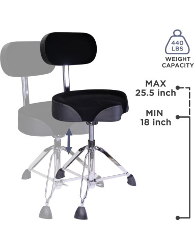 Taburete de Batería GIOCO Ajustable con Respaldo 64.8 cm