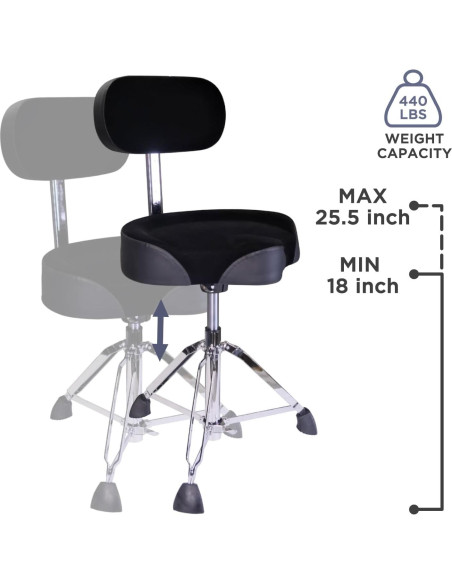 Taburete de Batería GIOCO Ajustable con Respaldo 64.8 cm