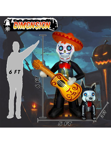 Decoración Inflable Halloween 1.8m Intexflatable Guitarra Calavera