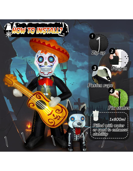Decoración Inflable Halloween 1.8m Intexflatable Guitarra Calavera