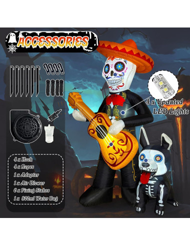 Decoración Inflable Halloween 1.8m Intexflatable Guitarra Calavera