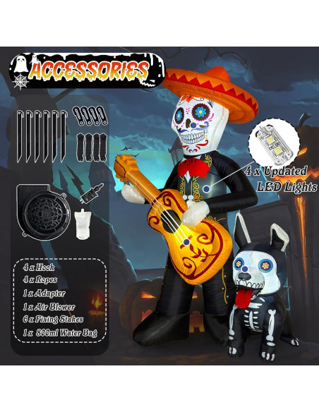Decoración Inflable Halloween 1.8m Intexflatable Guitarra Calavera
