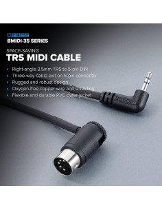 Cable MIDI BOSS BMIDI-1-35 30 cm TRS 3.5mm a DIN 5 Pines 2