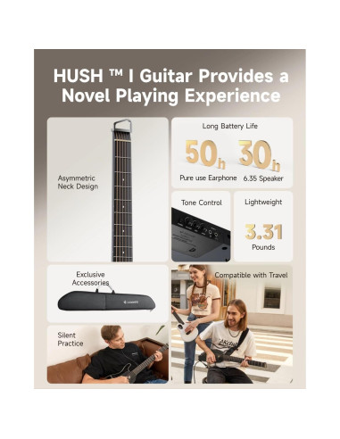 Guitarra Acústica Eléctrica Donner HUSH I Negra Portátil