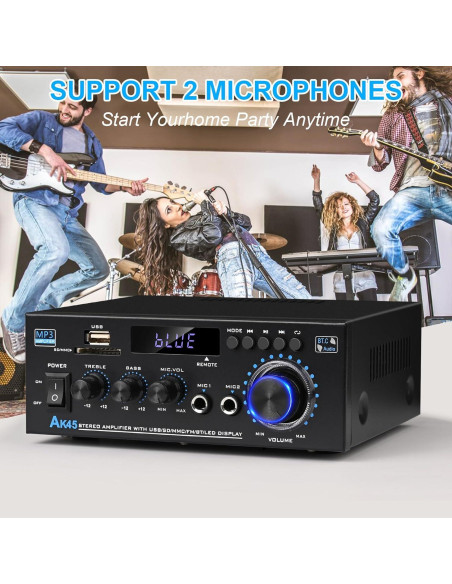 Amplificador Estéreo Bluetooth 5.0 AK45 400W 2 Canales