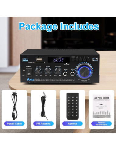 Amplificador Estéreo Bluetooth 5.0 AK45 400W 2 Canales
