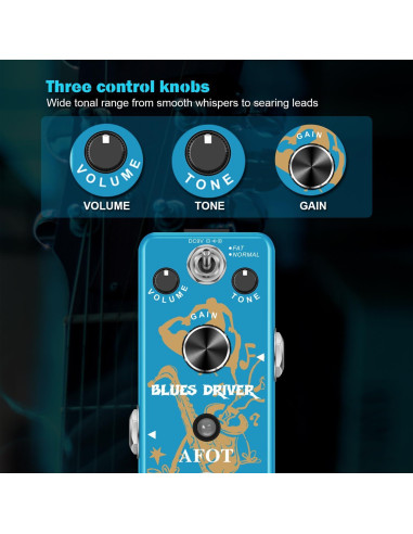 Pedal de Guitarra Overdrive AFOT Blues Driver Analógico 9V